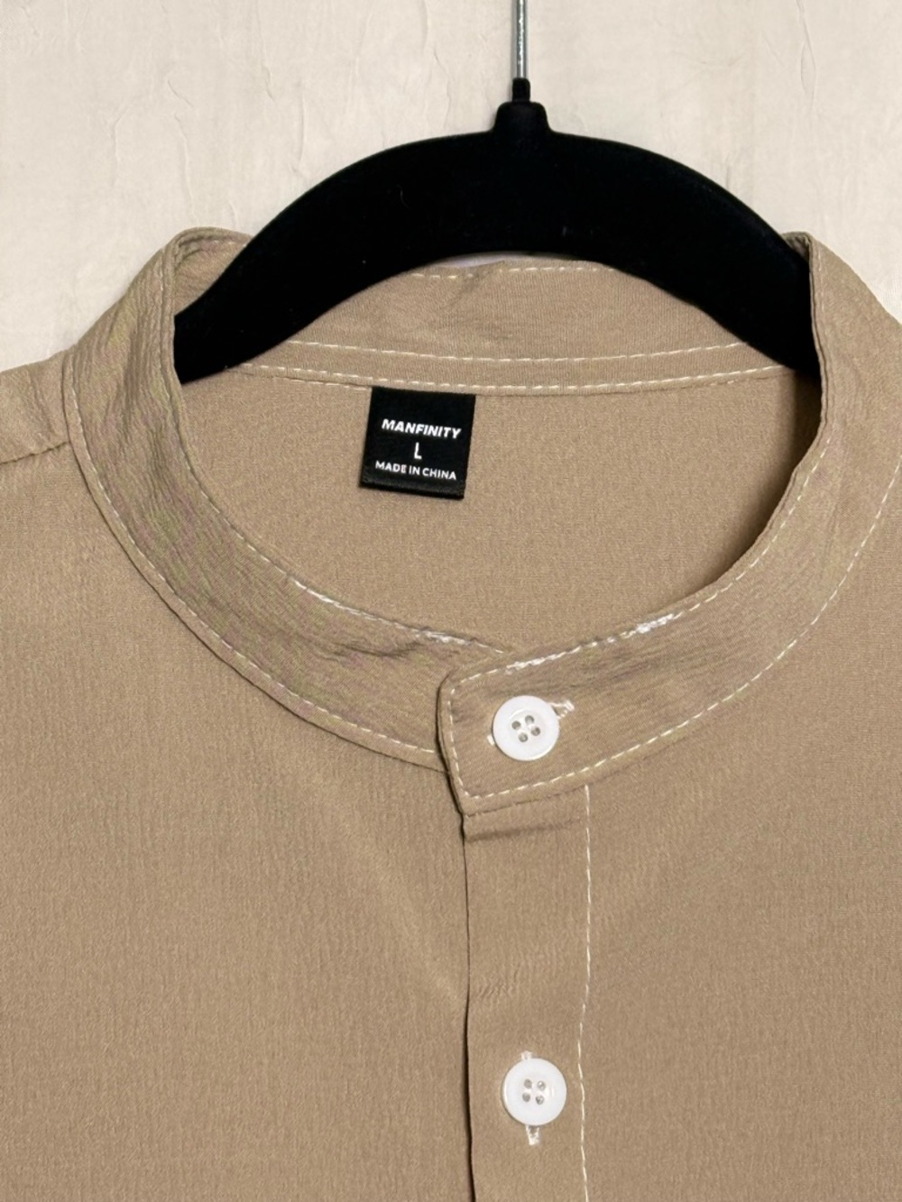 NFINITY Men's Tan Mandarin Collar Button-Down Shirt